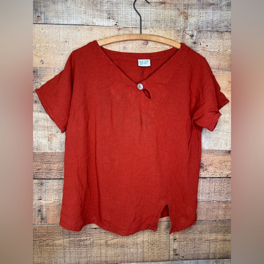 Oh My Gauze 100% Cotton Short Sleeve Pullover Top Shirt Size 1 S/M Burnt Orange